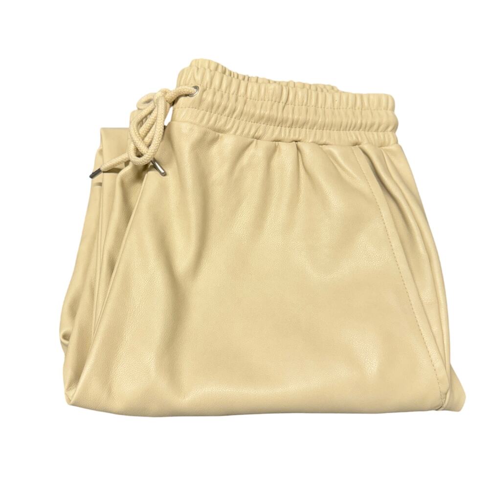 Avec Les Filles Pants Womens Small Cream Faux Leather Jogger Drawstring Waist
